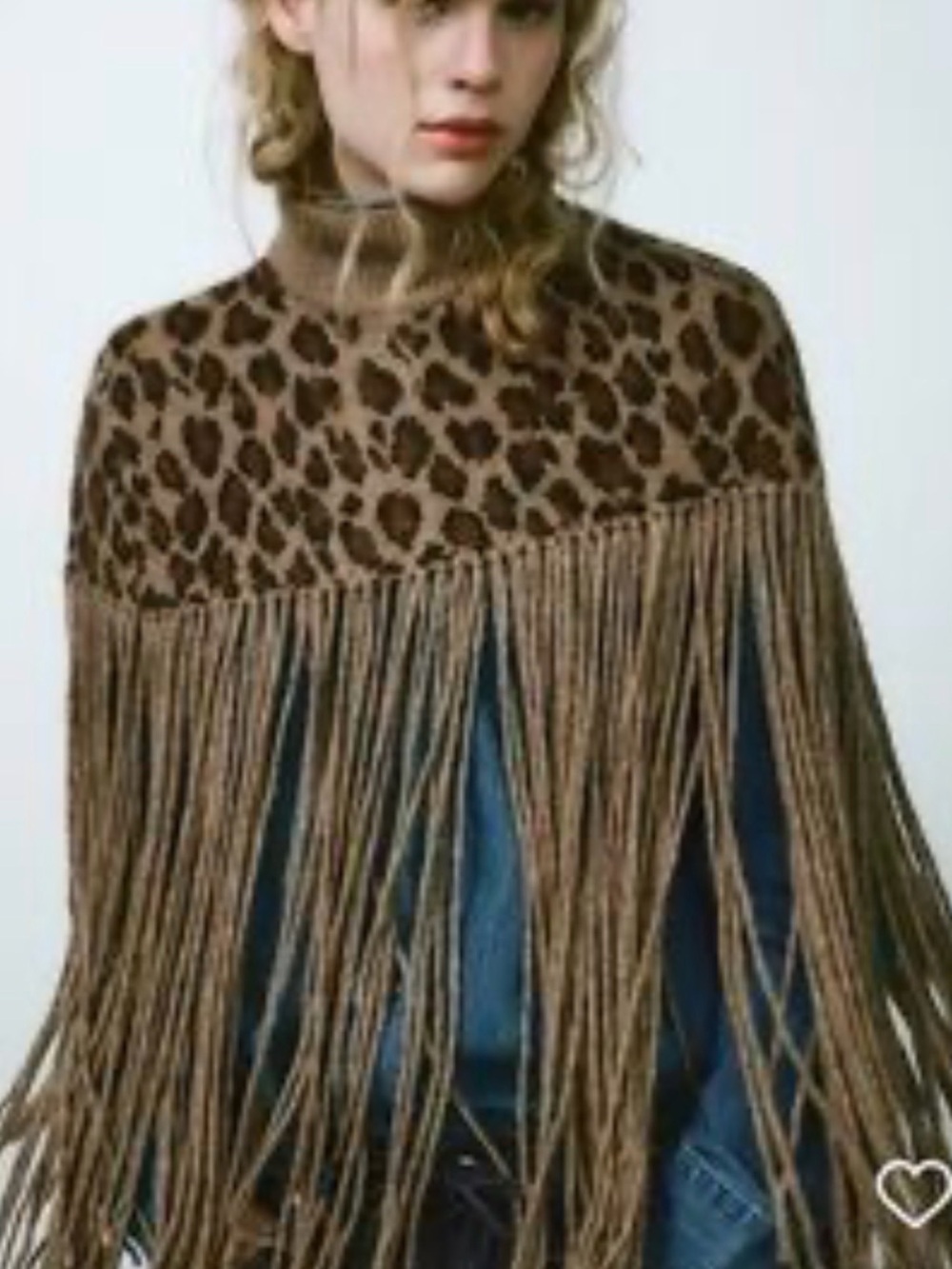 Zara Leopard Print Fringe Cape in Brown